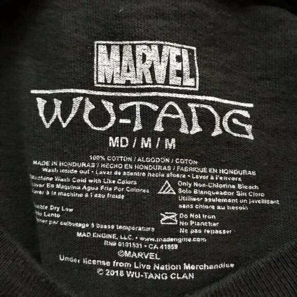 Marvel WU TANG Black Panther WAKANDA Black Long Sleeve Shirt Size MEDIUM - Picture 6 of 6